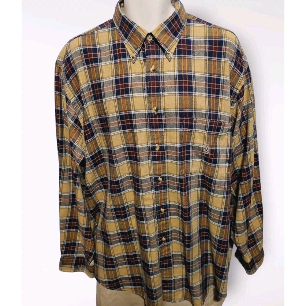 Nautica Shirt Mens XL Tall Brown Carmel Multi Check Plaid Flannel Button Up